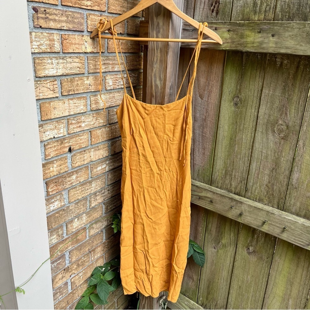 Reformation Jasper Tie Strap Crepe Golden Yellow Dress